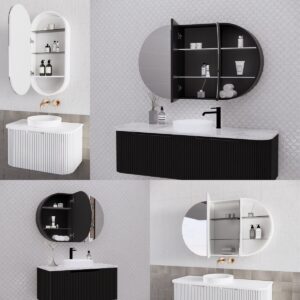 450mm -1200mm Plywood Riva London Pill Oval Shape Plywood Mirror Shaving Cabinet