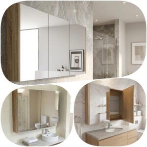 600- 1500mm Milan White Oak Timber Wood Grain Mirror Cabinet with Shelf