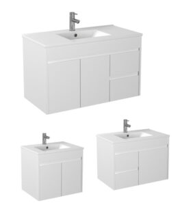 600-900 Slim White Polyurethane PVC Waterproof Wal Hung Vanity Unit