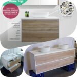 600mm Duo Matte White/White Oak Two Tone Wall Hung Vanity Stone Top