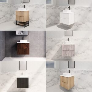 600mm Riva Bali Fluted Panel Wall Hung with Shelf Bathroom Vanity 5 Colours