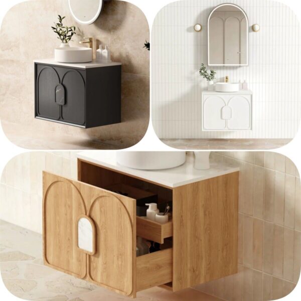 750mm Otti Laguna Plywood Timber Wood Grain / Black / White Wall Hung Vanity