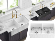 838mm Greenwich Butlers Fireclay Farmhouse Double Sink Gloss White/ Matte Black