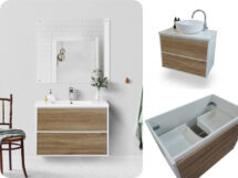 900mm Duo Matte White/White Oak Two Tone Wall Hung Vanity Stone Top