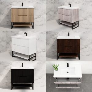 900mm Riva Bali Fluted Panel Floor Standing with Shelf Bathroom Vanity 5 Colours
