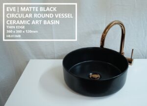 EVE Round Matt Black Ceramic porcelain Counter top Vanity Basin Sink Thin Edge