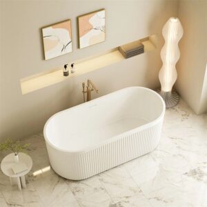 Mercio Tyler 1500, 1700mm Freestanding Fluted Bathtub Gloss White with Overflow