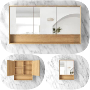 Otti BYRON 600 750 900 1200 1500mm Oak Grain Plywood Mirror Shaving Cabinet