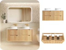 Otti Byron 1200 Fluted Plywood Timber Look Woodland Oak Wall Hung Vanity Double