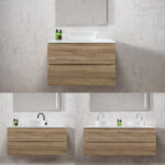 QUBIST 600-1500mm White Oak Timber Wood Grain Wall Hung Vanity w Stone Top