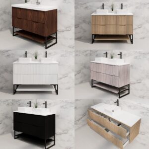 1200mm Riva Bali Fluted Floor Standing with Shelf Bathroom Vanity 5 Colours
