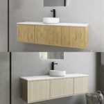 1500mm Slim CETO Bellevue Fluted PVC Film Wood Grain Costal Oak Prime Oak Vanity