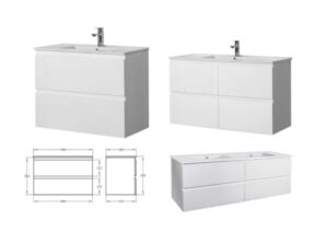 600-1800mm Riva White Polyurethane PVC Waterproof Wall Hung Vanity Ceramic Basin