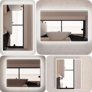 750 900 1200 Riva Rectangular Framed Brushed Nickel LED Mirror Demister Dimmable