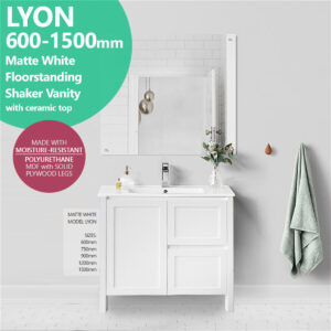 750m LYON Polyurethane Matte White Shaker Hampton Floorstanding Vanity with Legs