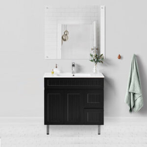 ACACIA 600-1500mm Matte Black Shaker Hampton Floorstanding Vanity w Ceramic Top