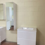 Floor stock White Gloss Polyurethane Wall Hung Mirror Tall boy/Side Cabinet