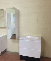 Floor stock White Gloss Polyurethane Wall Hung Mirror Tall boy/Side Cabinet