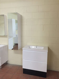 Floor stock White Gloss Polyurethane Wall Hung Mirror Tall boy/Side Cabinet