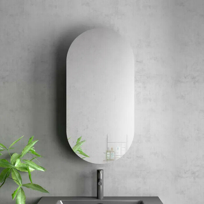 Noosa 900x450mm Oval Pill Shape Matte, Mirrored Bathroom Cabinet 900 Wide