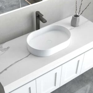 Oval Noosa Matt White Solid Surface Stone Above Counter Vanity Basin