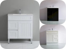 Slim Narrow 750 x 370mm Ceto Acacia PVC Water Proof  Free Standing Vanity /White