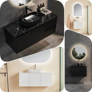 1200mm CETO Brindabella Fluted PVC Water Proof Matte Black Polyurethane Vanity