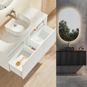 1200mm Kirribilli Fluted PVC Water Proof Matte White / Matte Black Vanity