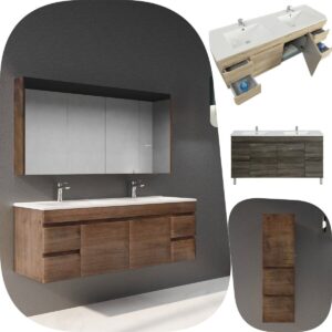 1500 Berge PVC Thermal Foil Timber Wood Grain Wall Hung Vanity Drawers & Cabinet