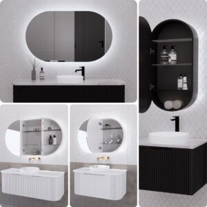 Riva 450mm -1200mm Oval / Pill Shape IP67 LED Plywood Riva Paris Mirror Shaving Cabinet