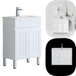 600 x 370mm Slim Narrow Ceto Acacia PVC Water Proof  Free Standing Vanity /White