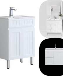 600 x 370mm Slim Narrow Ceto Acacia PVC Water Proof  Free Standing Vanity /White