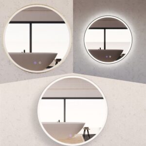 600mm 800mm Round Brushed Nickel / Brushed Gold / Matte Black Framed LED Mirror