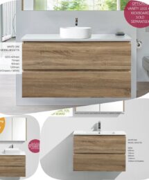 600mm Bogetta PVC Thermal Foil White Oak Wood Grain Wall Hung Vanity Stone Top