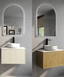 600mm Slim CETO Bellevue Fluted PVC Film Wood Grain Costal Oak Prime Oak Vanity