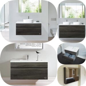 900mm Asti Grey Oak Timber Look Wood Grain Wall Hung Bathroom Vanity