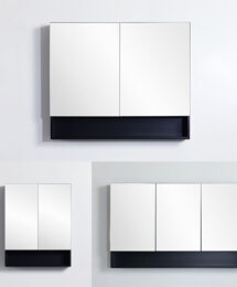 FREMANTLE 600 750 900 1200 1500mm Matte Black Mirror Shaving Cabinet w Shelf