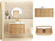 Otti Byron 900mm Fluted Plywood Timber Look Woodland Oak Wall Hung Vanity
