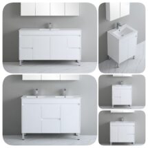 Polar 900mm PVC Waterproof Gloss White Polyurethane Vanity Ceramic Top on Leg